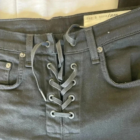 Rag & Bone black laced up skinny jeans in black coal - Picture 6 of 11